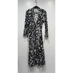 Rixo London Cindy Wrap Midi Dress Size XS Black White Zebra Print Viscose Glam